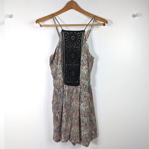 Daniel Rainn Romper Women's Size XS Boho Shorts Lace Feather